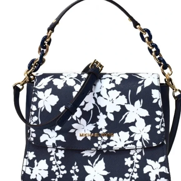Michael Kors 35H8GO5S1R Sofia Small EW Satchel In Navy/White - Picture 6 of 8